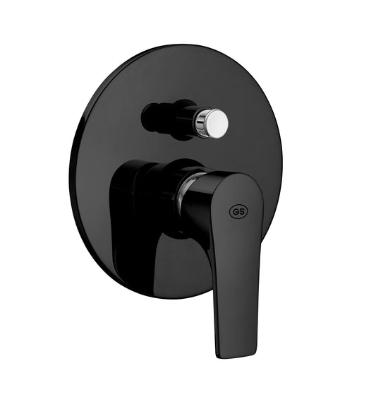 GS Rubinetterie Slim Premium Concealed Single Lever Bath Shower Mixer with Diverter, Standard Cartrdige, Black Chrome