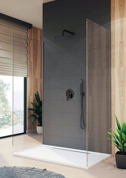 GS Rubinetterie Slim Premium Concealed Single Lever Bath Shower Mixer with Diverter, Standard Cartrdige, Black Chrome