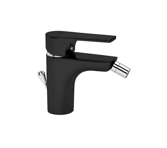 GS Rubinetterie SLIM Premium Single Lever Bidet Faucet with Adjustable Aerator Spout & Pop-Up Waste, Energy saving Cartridge, Black Chrome