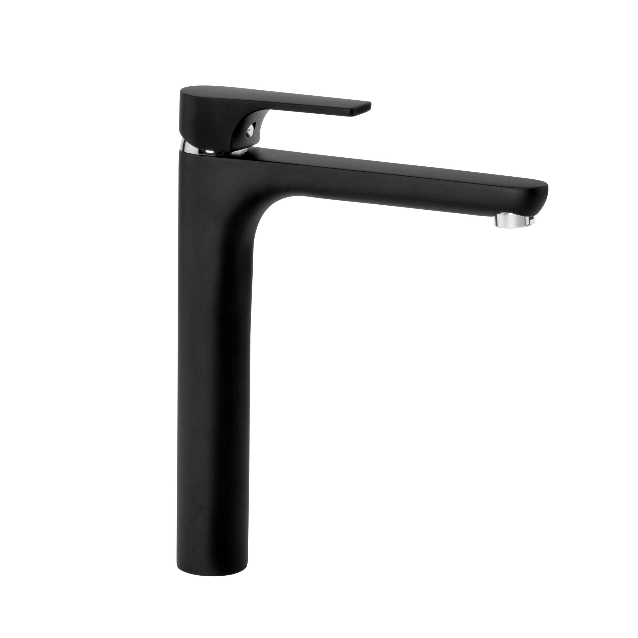 GS Rubinetterie 2463 SLIM High Basin Mixer Tap with Click-Clack Waste, Energy Saving Cartridge, Premium Brass Bathroom Faucet, Black Chrome Finish