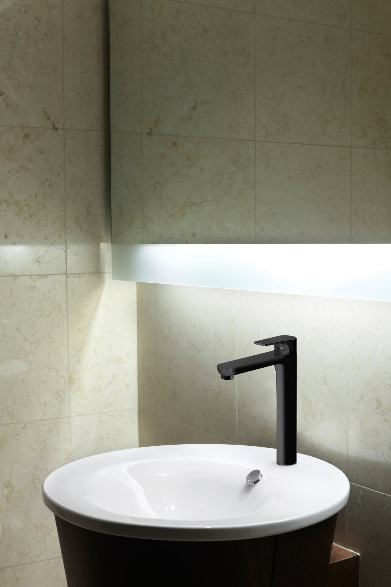 GS Rubinetterie 2463 SLIM High Basin Mixer Tap with Click-Clack Waste, Energy Saving Cartridge, Premium Brass Bathroom Faucet, Black Chrome Finish
