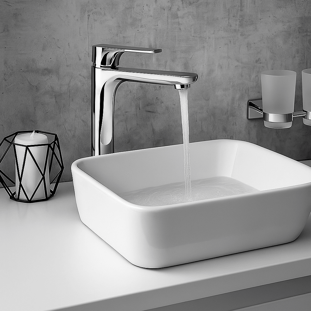 GS Rubinetterie 2463 SLIM High Basin Mixer Tap with Click-Clack Waste, Energy Saving Cartridge, Premium Brass Bathroom Faucet, Chrome Finish