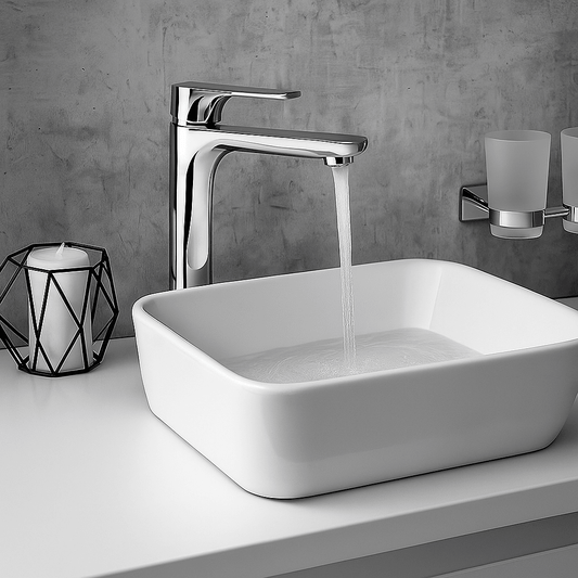GS Rubinetterie Slim Premium Single Lever High Bath Basin Faucet with Clack Waste, Energy Saving Cartridge, Chrome