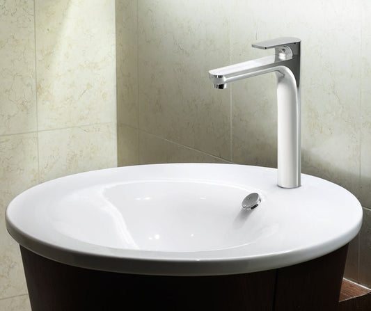 GS Rubinetterie Slim Premium Single Lever High Bath Basin Faucet with Clack Waste, Energy Saving Cartridge, Chrome