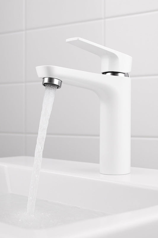 GS Rubinetterie 2463 SLIM High Basin Mixer Tap with Click-Clack Waste, Energy Saving Cartridge, Premium Brass Bathroom Faucet, White Chrome Finish,