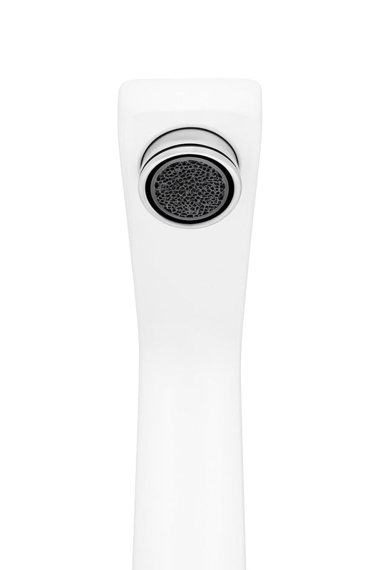 GS Rubinetterie 2463 SLIM High Basin Mixer Tap with Click-Clack Waste, Energy Saving Cartridge, Premium Brass Bathroom Faucet, White Chrome Finish,