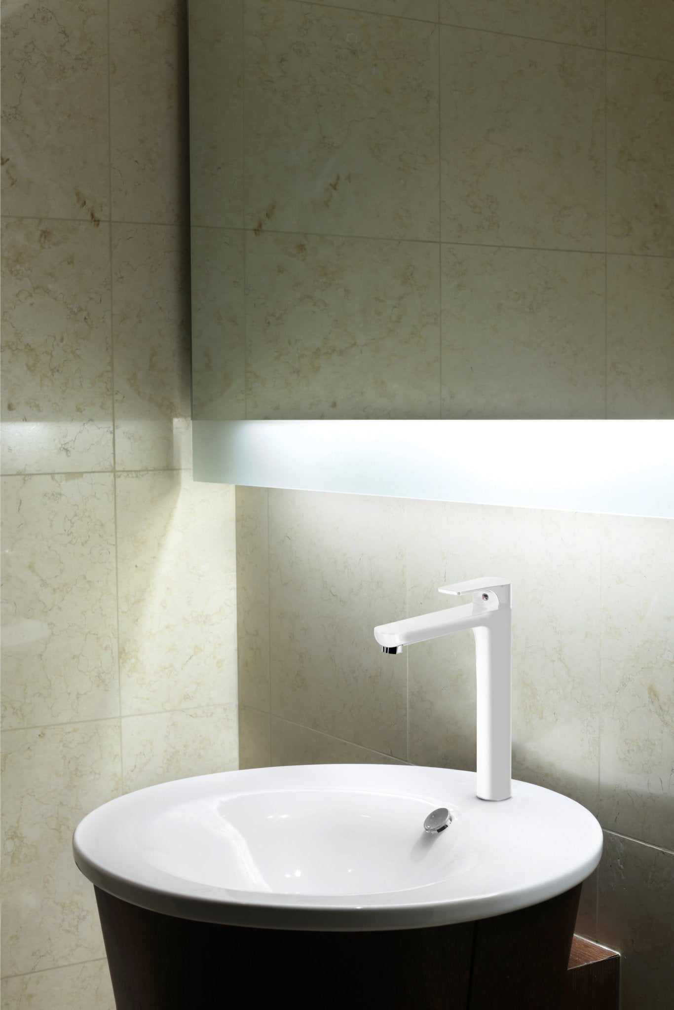 GS Rubinetterie 2463 SLIM High Basin Mixer Tap with Click-Clack Waste, Energy Saving Cartridge, Premium Brass Bathroom Faucet, White Chrome Finish,