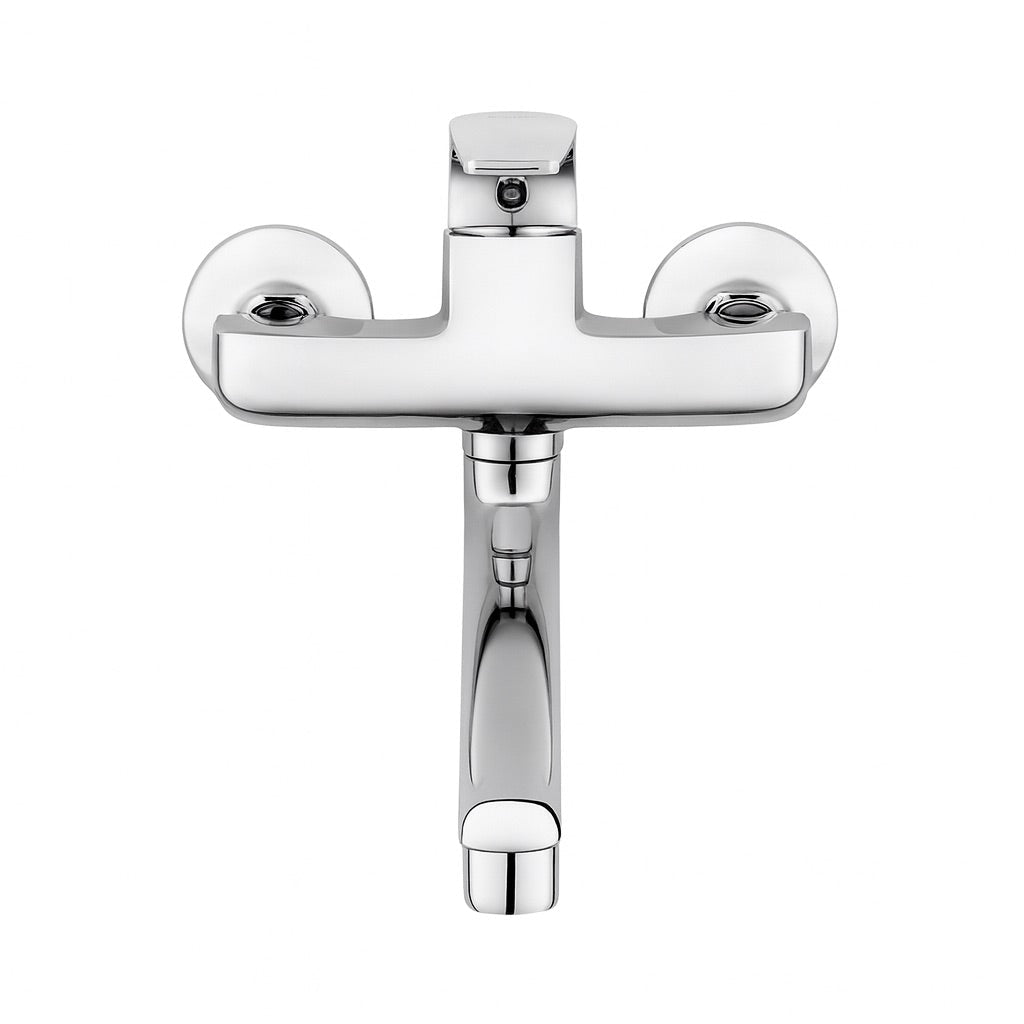 GS Rubinetterie 2472 Wall Mounted Kitchen Sink Mixer Tap with Swivel Spout, Single Lever Control, Energy Saving Cartridge, Premium Brass Faucet, Chrome Finish