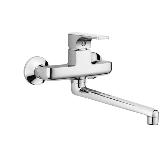 GS Rubinetterie SLIM Premium Wall Mounted Sink Mixer Single Lever with Swivel Spout, Chrome