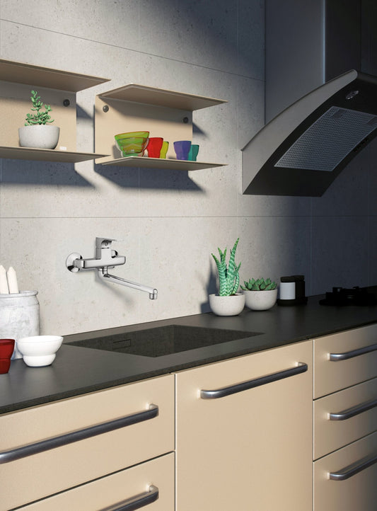 GS Rubinetterie SLIM Premium Wall Mounted Sink Mixer Single Lever with Swivel Spout, Chrome