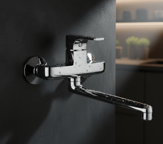 GS Rubinetterie SLIM Premium Wall Mounted Sink Mixer Single Lever with Swivel Spout, Chrome