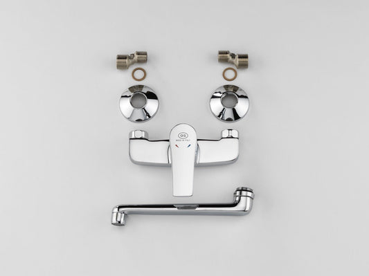 GS Rubinetterie SLIM Premium Wall Mounted Sink Mixer Single Lever with Swivel Spout, Chrome
