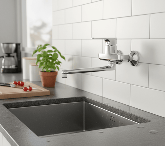 GS Rubinetterie SLIM Premium Wall Mounted Sink Mixer Single Lever with Swivel Spout, Chrome