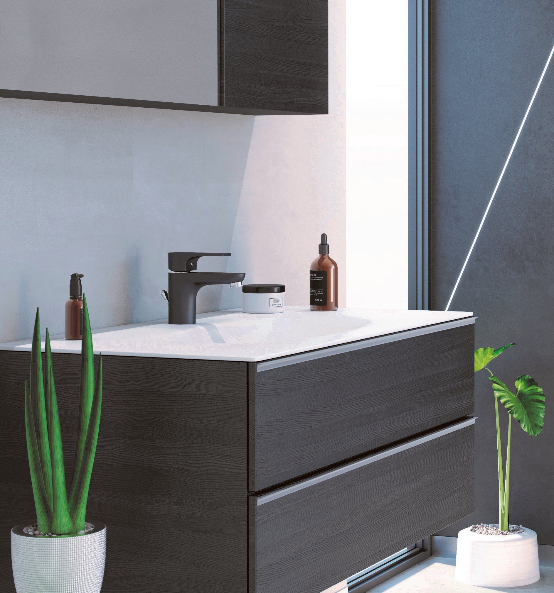 GS Rubinetterie 2462 SLIM Single Lever Basin Mixer Tap with Pop-Up Waste, Energy Saving Cartridge, Premium Brass Bathroom Faucet, Black Chrome Finish