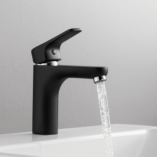GS Rubinetterie 2462 SLIM Single Lever Basin Mixer Tap with Pop-Up Waste, Energy Saving Cartridge, Premium Brass Bathroom Faucet, Black Chrome Finish