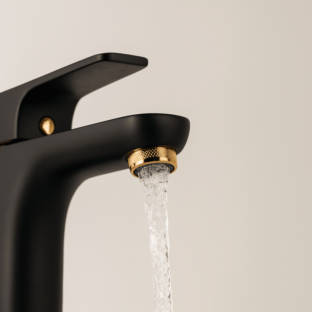 GS Rubinetterie 2462 SLIM Single Lever Basin Mixer Tap with Pop-Up Waste, Energy Saving Cartridge, Premium Brass Bathroom Faucet, Black Gold Finish