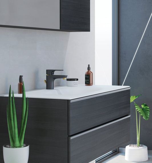GS Rubinetterie SLIM Single Lever Basin Faucet with Pop-Up Waste, Energy Saving Cartridge, Black Gold