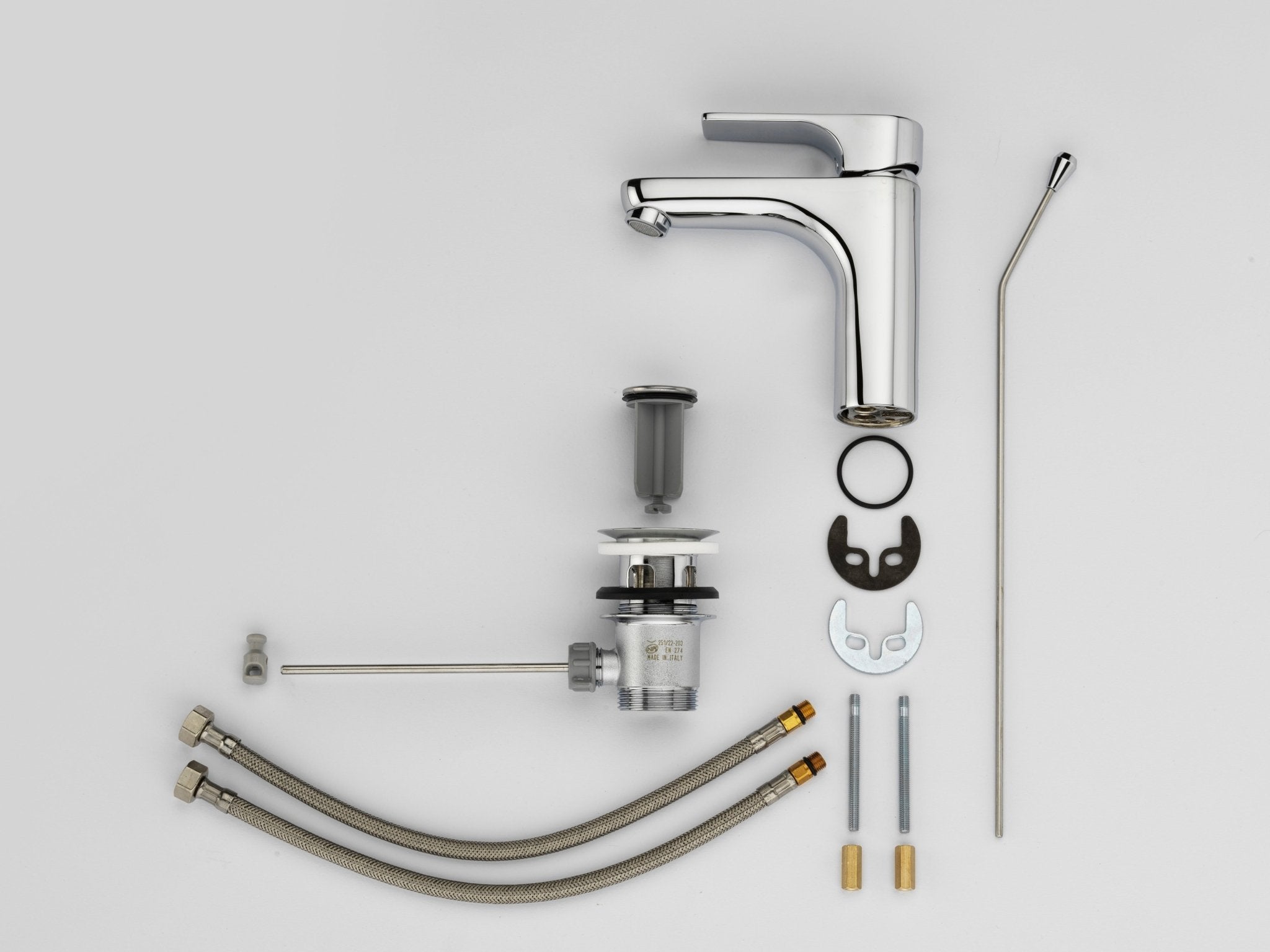 GS Rubinetterie 2462 SLIM Single Lever Basin Mixer Tap with Pop-Up Waste, Energy Saving Cartridge, Premium Brass Bathroom Faucet, Chrome Finish