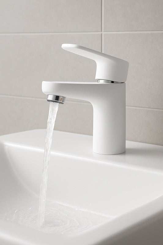 GS Rubinetterie SLIM Single Lever Basin Faucet with Pop-Up Waste, Energy Saving Cartridge, White Chrome
