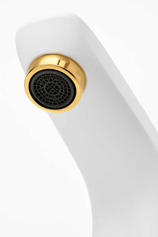 GS Rubinetterie SLIM Single Lever Basin Faucet with Pop-Up Waste, Energy Saving Cartridge, White Gold