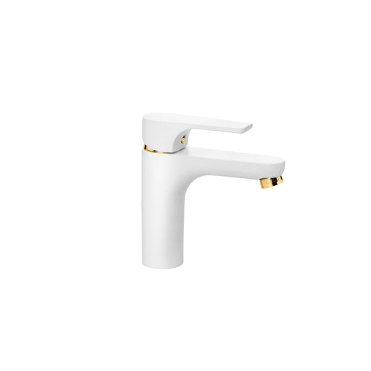 GS Rubinetterie SLIM Single Lever Basin Faucet with Pop-Up Waste, Energy Saving Cartridge, White Gold