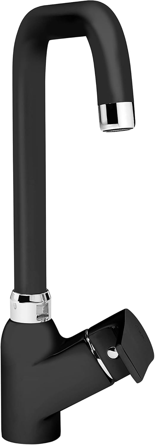 GS Rubinetterie SLIM Single Lever Kitchen Deck Sink Faucet with Swivel Spout, Energy saving Cartridge, Black Chrome
