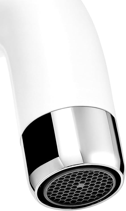 GS Rubinetterie 2497 Single Lever Deck Mounted Kitchen Mixer Tap with Swivel Spout, Energy Saving Cartridge, Premium Brass Kitchen Faucet, White Chrome Finish