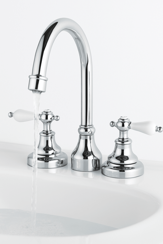 GS Rubinetterie Vittoriana Retro Premium Bath Basin Mixer with Swivel High Neck and Pop-Up Waste, Chrome