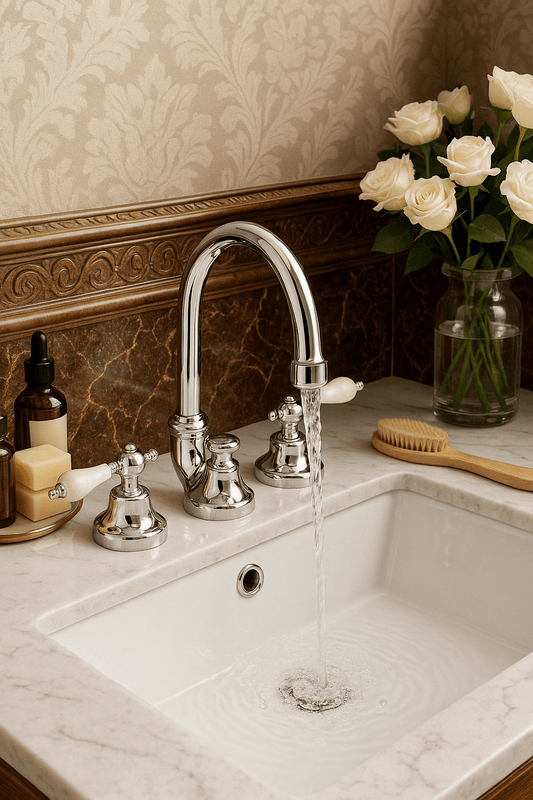 GS Rubinetterie Vittoriana Retro Premium Bath Basin Mixer with Swivel High Neck and Pop-Up Waste, Chrome