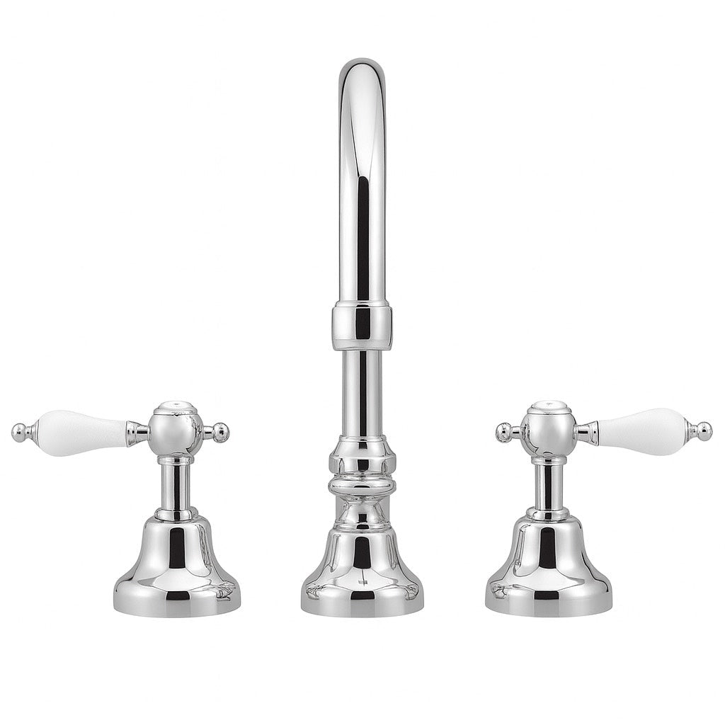 GS Rubinetterie Vittoriana Retro Premium Bath Basin Mixer with Swivel High Neck and Pop-Up Waste, Chrome