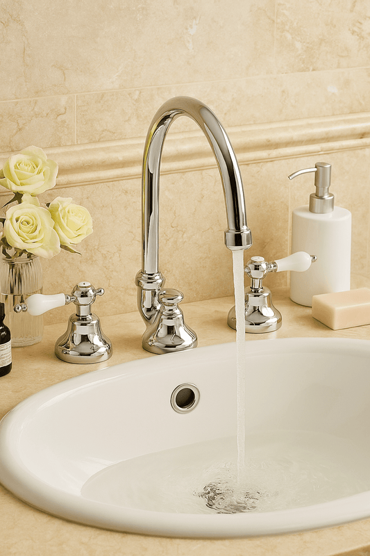 GS Rubinetterie Vittoriana Retro Premium Bath Basin Mixer with Swivel High Neck and Pop-Up Waste, Chrome