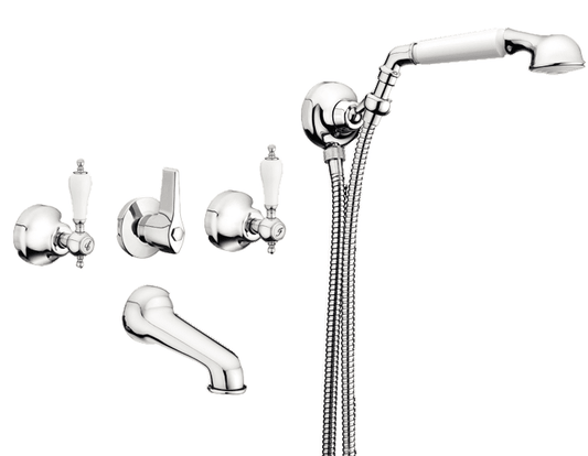 GS Rubinetterie Vittoriana Retro Premium Concealed Shower Mixer with Spout, Adjustable Wall Bracket and Flexible Hose, Chrome