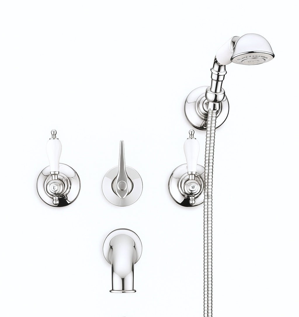 GS Rubinetterie Vittoriana Retro Premium Concealed Shower Mixer with Spout, Adjustable Wall Bracket and Flexible Hose, Chrome