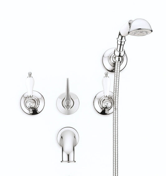 GS Rubinetterie Vittoriana Retro Premium Concealed Shower Mixer with Spout, Adjustable Wall Bracket and Flexible Hose, Chrome