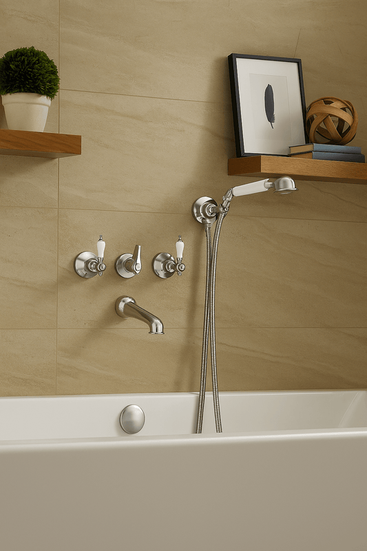GS Rubinetterie Vittoriana Retro Premium Concealed Shower Mixer with Spout, Adjustable Wall Bracket and Flexible Hose, Chrome
