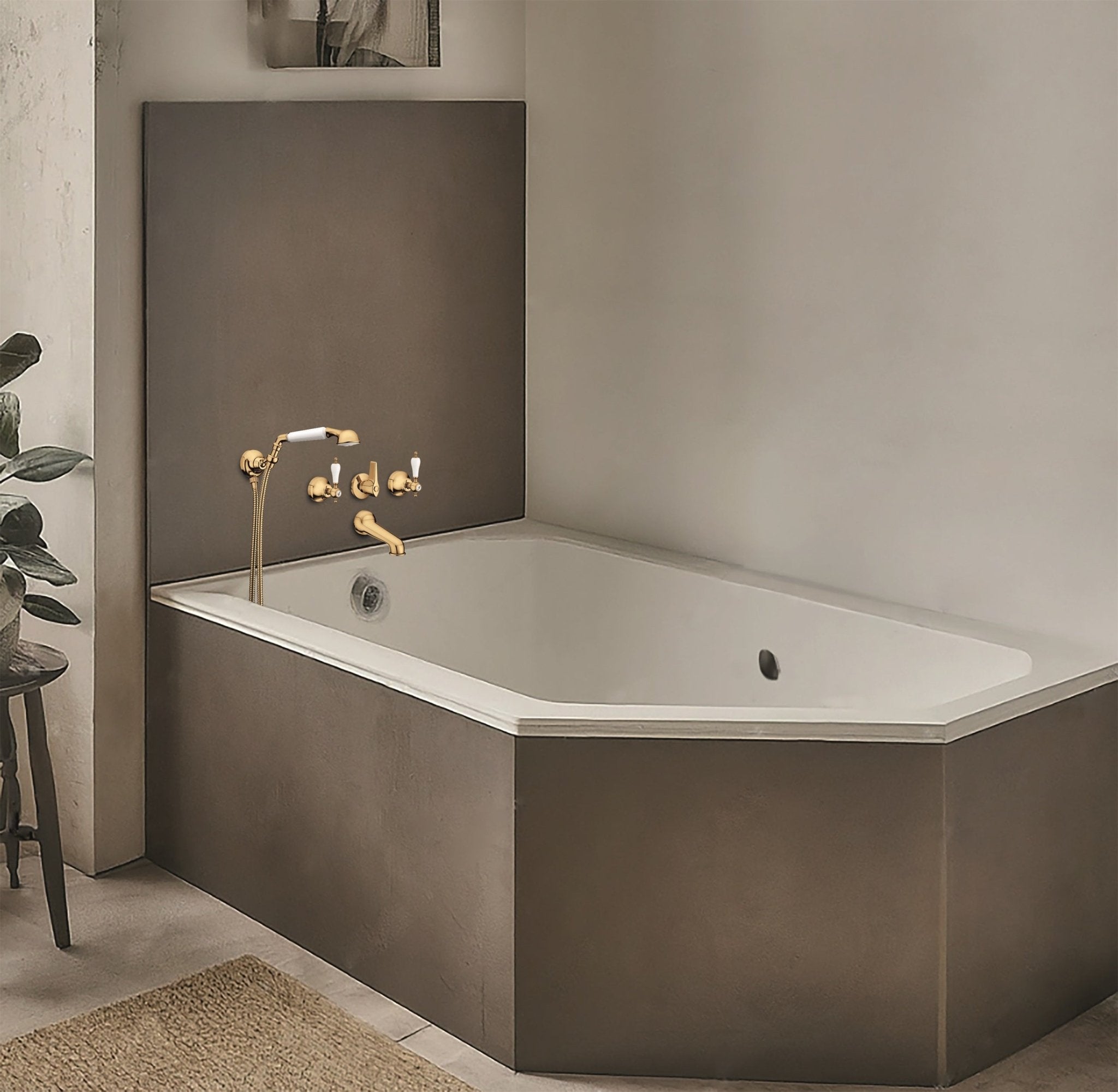GS Rubinetterie Vittoriana Retro Premium Concealed Shower Mixer with Spout, Adjustable Wall Bracket and Flexible Hose, Gold