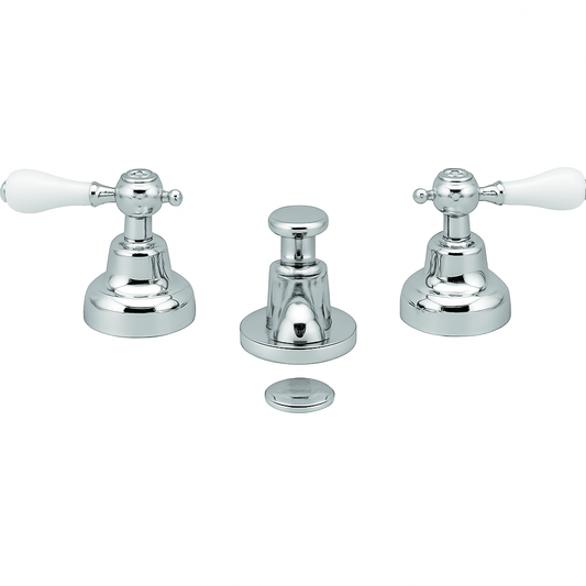 GS Rubinetterie 1765 Vittoriana Retro 3-Hole Bidet Mixer with Hand Shower & Pop-Up Waste – Premium Italian Brass Faucet, Chrome Finish