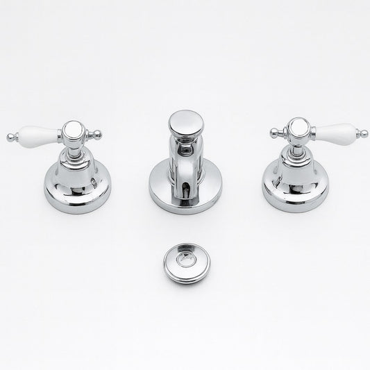 GS Rubinetterie 1765 Vittoriana Retro 3-Hole Bidet Mixer with Hand Shower & Pop-Up Waste – Premium Italian Brass Faucet, Chrome Finish