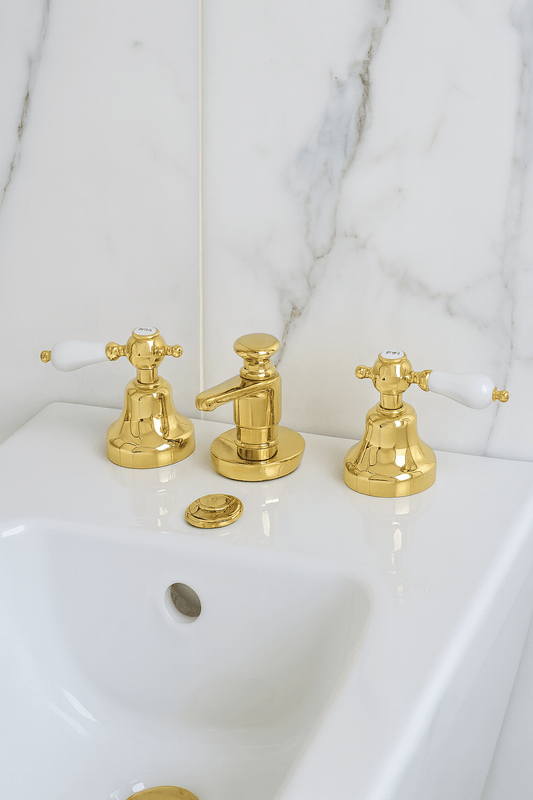 GS Rubinetterie 1765 Vittoriana Retro 3-Hole Bidet Mixer with Hand Shower & Pop-Up Waste – Premium Italian Brass Faucet, Polished Gold Finish
