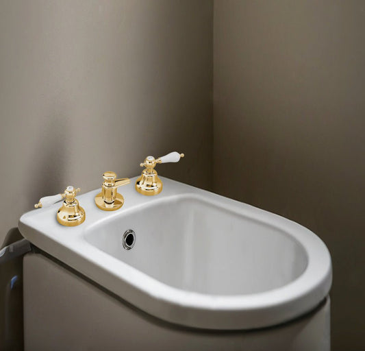 GS Rubinetterie 1765 Vittoriana Retro 3-Hole Bidet Mixer with Hand Shower & Pop-Up Waste – Premium Italian Brass Faucet, Polished Gold Finish