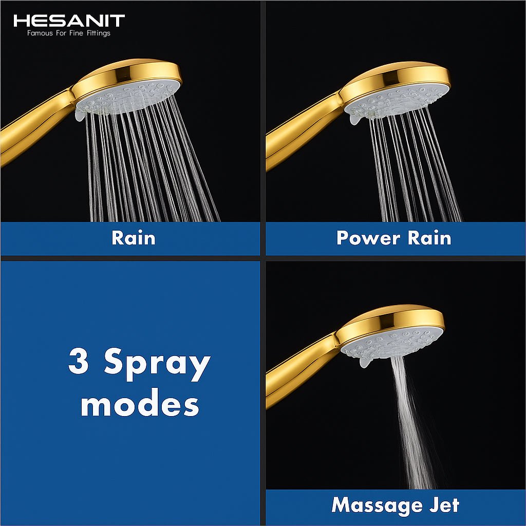 HESANIT Bath Hand Shower with 3 Spray Modes, Premium Gold Finish, Easy Clean Anti-Lime Nozzles
