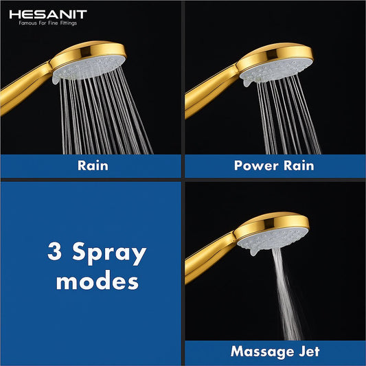 HESANIT Bath Hand Shower with 3 Spray Modes, Premium Gold Finish, Easy Clean Anti-Lime Nozzles