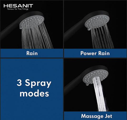 HESANIT Bath Hand Shower with 3 Spray Modes, Premium Matt Black Finish, Easy Clean Anti-Lime Nozzles