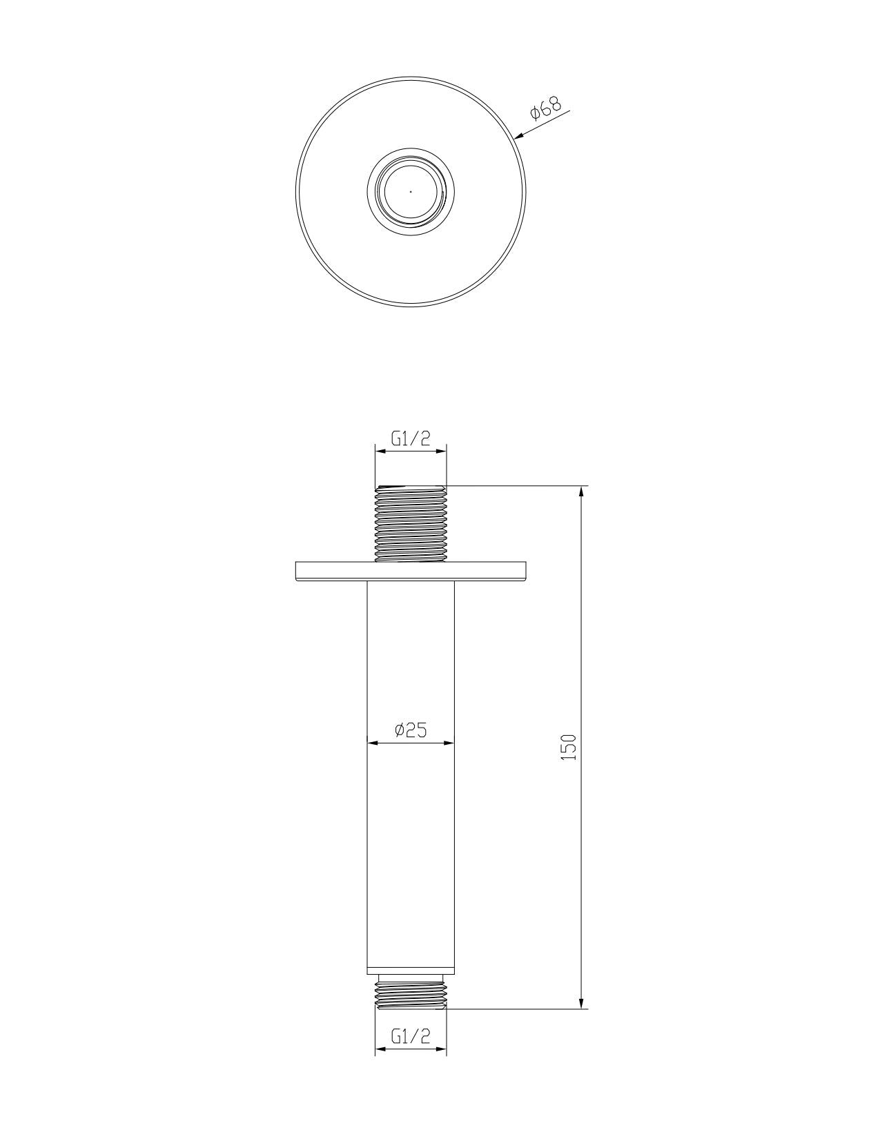 HESANIT Chrome Wall-Mounted Shower Arm 150mm For Overhead Shower Head Chrome