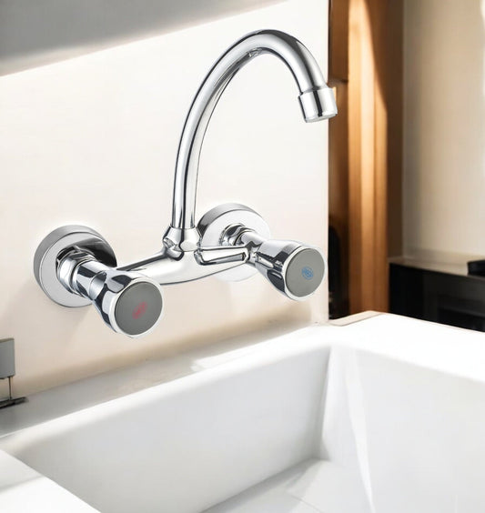 HESANIT Classic Two Handle Wall Sink Mixer with HU Spout