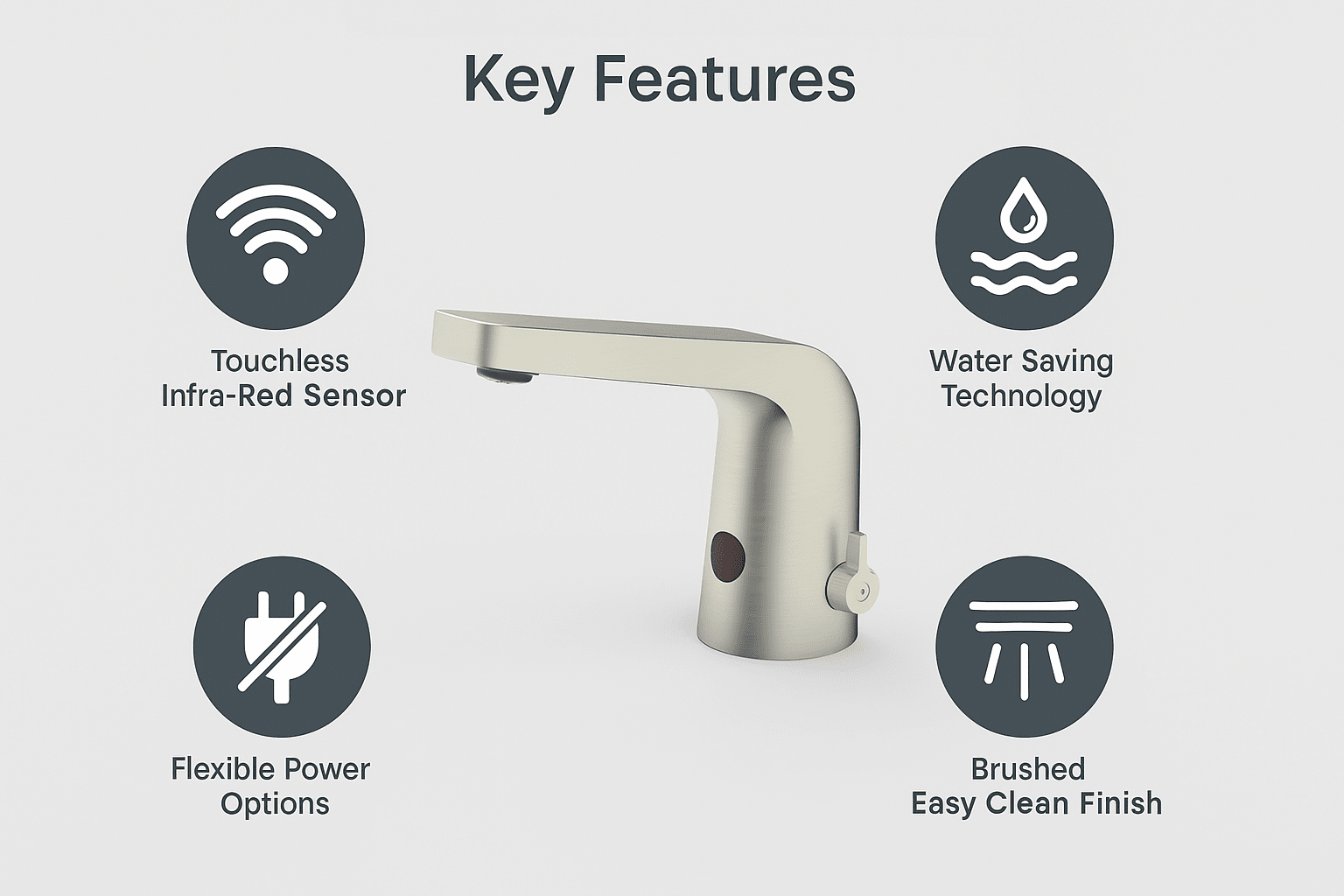 HESANIT E Sensor Touchless Bath Basin Faucet, Infra-Red Sensor, Temperature Control, Steel Brushed