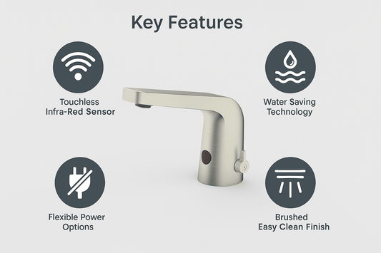 HESANIT E Sensor Touchless Bath Basin Faucet, Infra-Red Sensor, Temperature Control, Steel Brushed