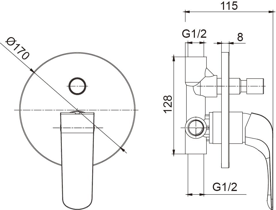 HESANIT Elite Concealed Bath Shower Mixer with Diverter, Chrome