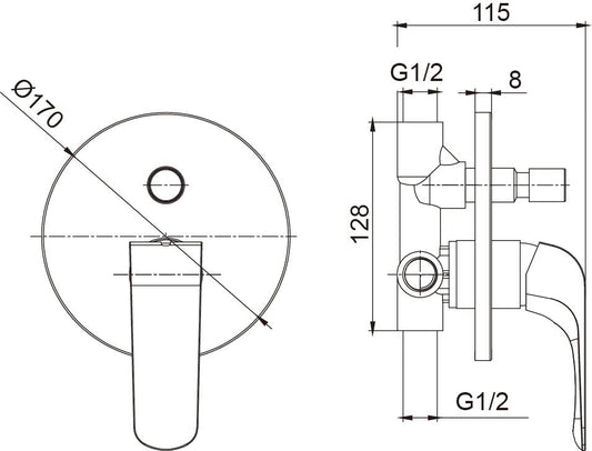 HESANIT Elite Concealed Bath Shower Mixer with Diverter, Chrome