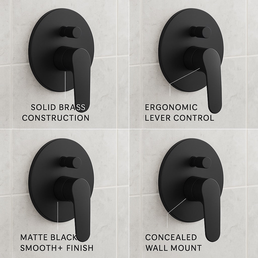 HESANIT Elite Concealed Bath Shower Mixer with Diverter, Matt Black
